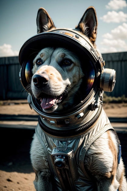 un perro con traje espacial y casco