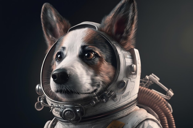 Foto un perro en un traje espacial con un traje espacial encima.