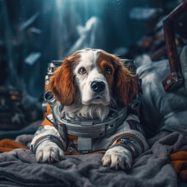un perro con un traje espacial