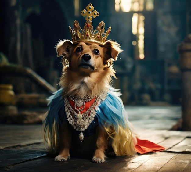 Un perro con traje real