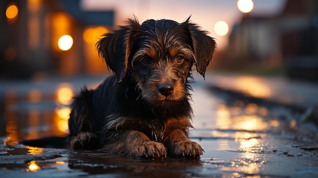 Perro triste y solitario al aire libre