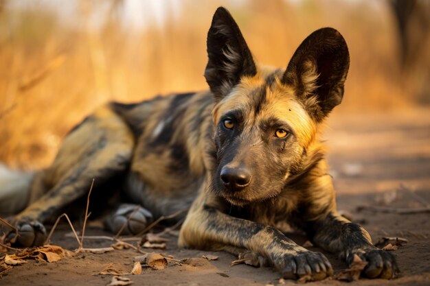 un perro tumbado en el suelo bajo el sol