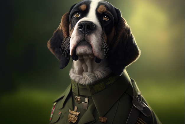 Un perro con uniforme militar.