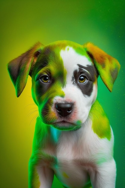 Foto un perro verde y blanco con un fondo verde que dice 'perro'