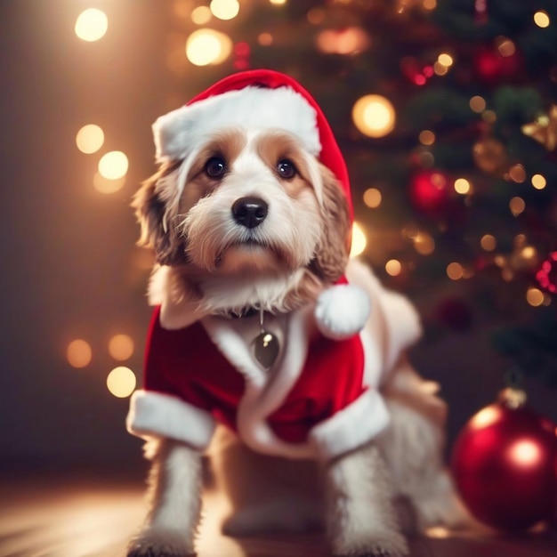 Un perro vestido de Papá Noel