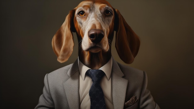 Un perro vestido con un traje y corbata