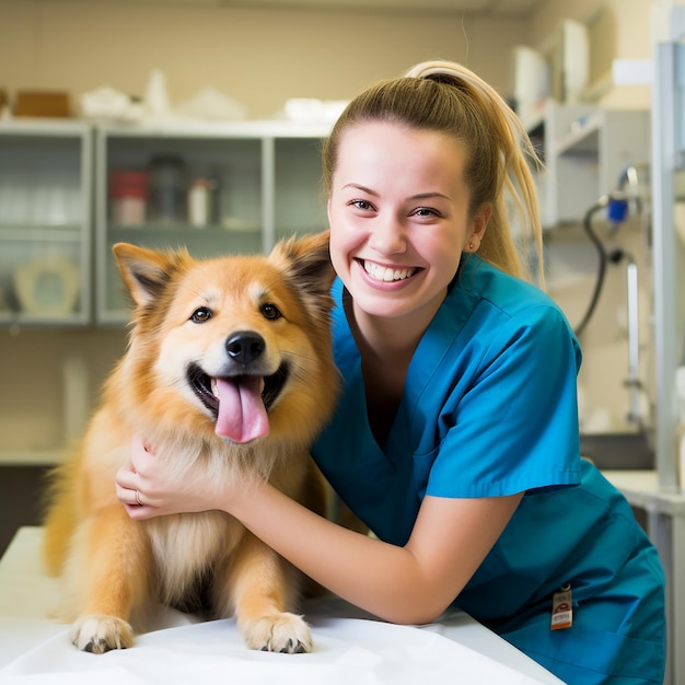 Perro veterinario sonriente para el examen