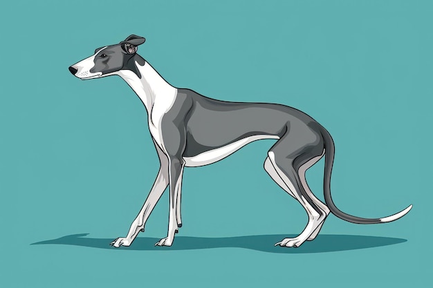 Foto el perro whippet greyhound de pie en sus patas traseras ilustración al estilo de dibujos animados