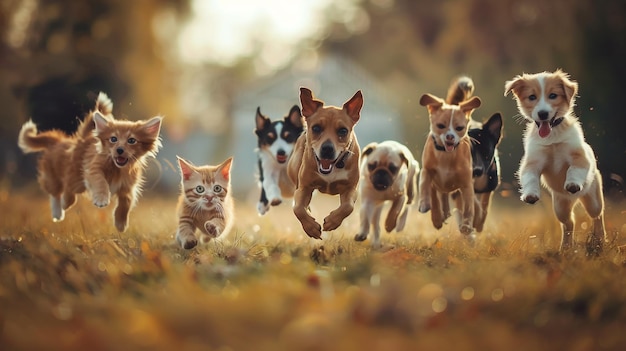 Perros adorables corriendo en manadas