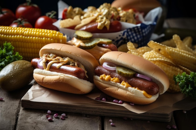 Perros calientes estadounidenses comida rápida carne queso Generar Ai