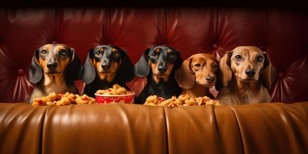 Foto los perros dachshund están viendo una película.