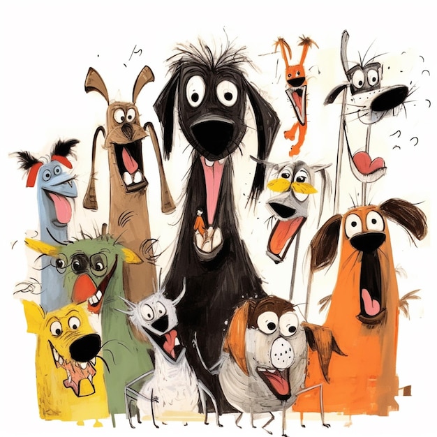 perros de dibujos animados con la boca abierta y la boca abierta generativa ai