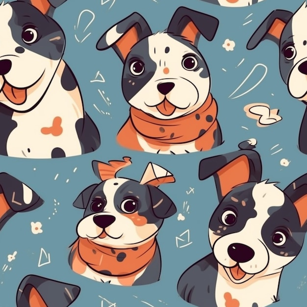 Foto perros de dibujos animados con diferentes expresiones en un fondo azul