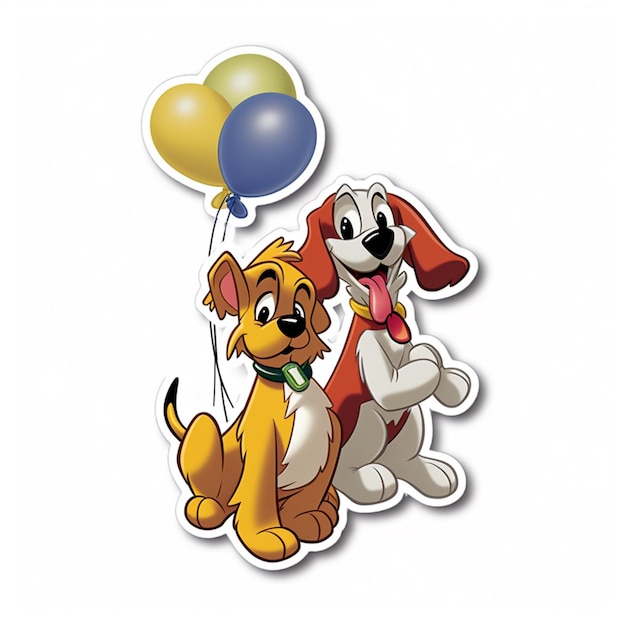 Foto perros de dibujos animados con globos y pajarita sobre un fondo blanco ai generativo