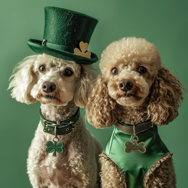 Perros con disfraces de duende en el día de San Patricio