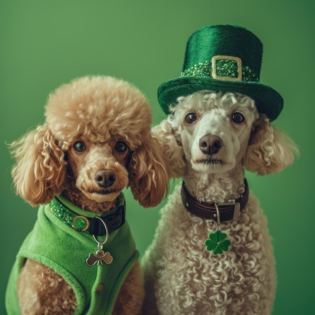 Perros con disfraces de duende en el día de San Patricio