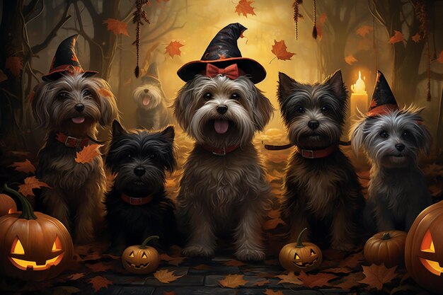 Perros con extravagantes disfraces de Halloween creados con IA generativa