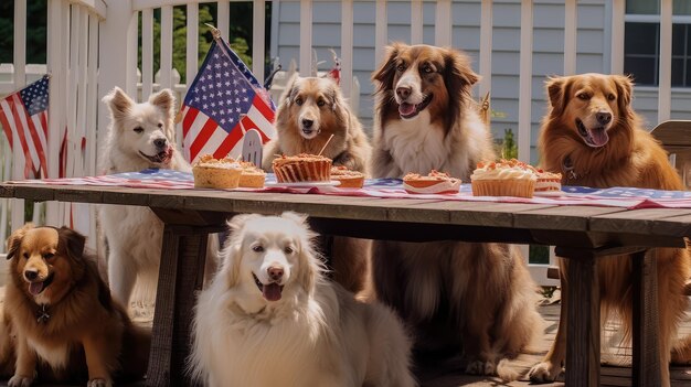 Perros en la fiesta del 4 de julio IA generativa