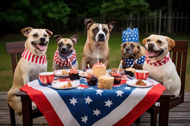 Foto perros en la fiesta del 4 de julio ia generativa