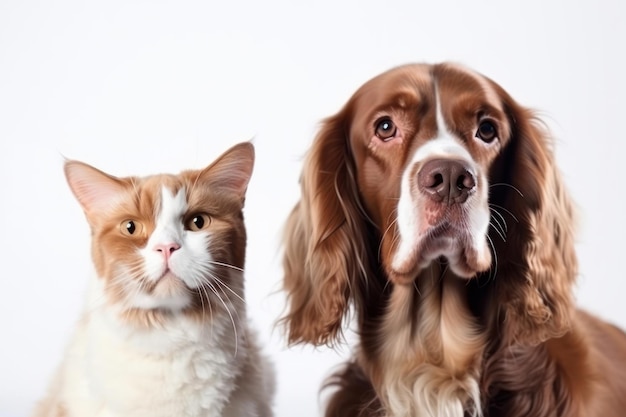 Perros y gatos peludos sentados uno al lado del otro promoviendo la importancia de la salud y el cuidado de los animales AI Generative