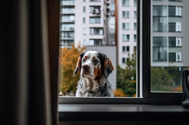 Perros y gatos que viven en apartamentos de la ciudad disfrutando del tiempo a solasIA generativa