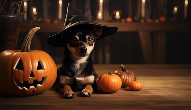 Perros de Halloween con sombrero de Halloween disfraces de brujas aterradores