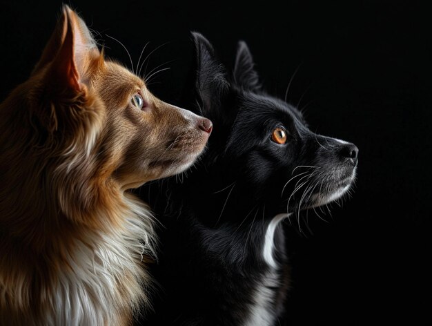 Perros hermosos sobre un fondo negro