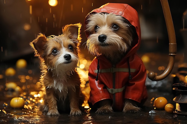 perros con impermeable concepto de otoño lluvioso generativo Ai