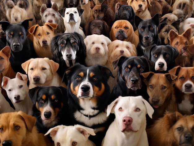 Foto perros de raza pura mirando a la cámara fondo con perros posando concepto de mascota ai generativo