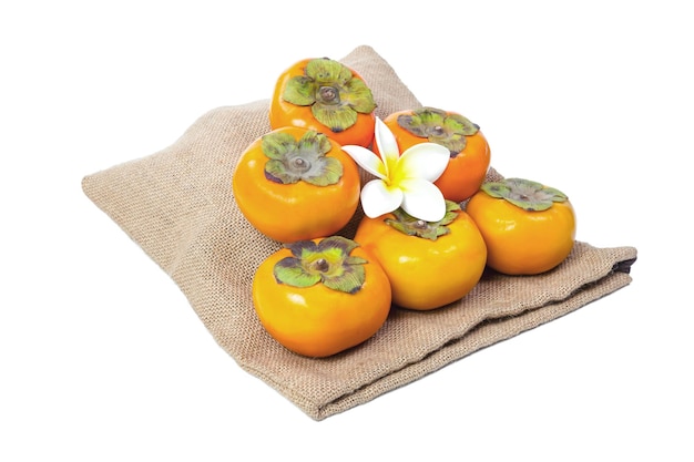 Foto persimmon com saco isolado em fundo branco