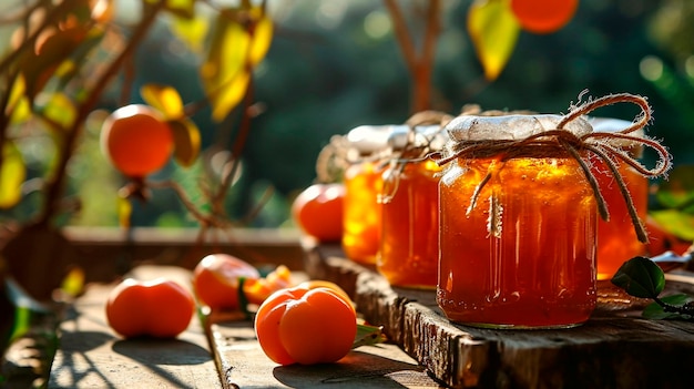 Persimmon-Marmelade in einem Glas Selektive Konzentration