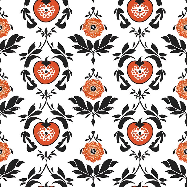 Foto persimmon-muster mit herzförmiger silhouette und elegantem design wi-tile nahtlose kunst-tattoo-tinte