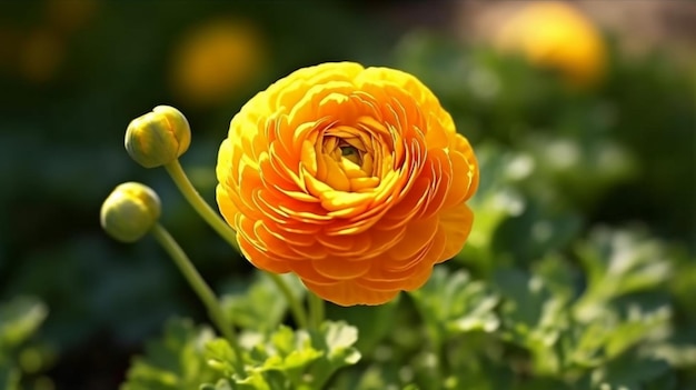 Persische Buttercup-Blume blühte wunderschön mit natürlichem Hintergrund. Generative KI