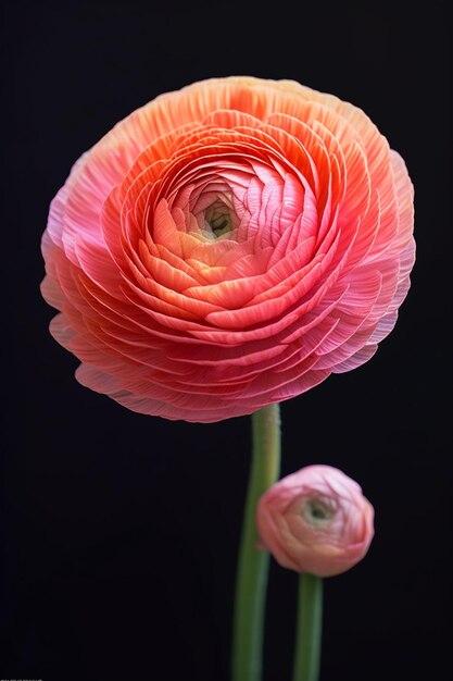 Foto persische buttercup bunch crimson rosa ranunculus blüten in glasvase garland bokeh generative ki