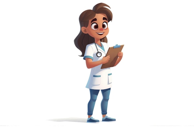 Persönlichkeit Krankenschwester mit Clipboard Pixar Kind Illustration Stil Vollfarbe Vollkörper Krankenschwister Uniform flache Farben weißer Hintergrund keine Umrisse ar 32 stilisieren 250 Job ID 0418d994e180498ebfb236aabff4a7f6
