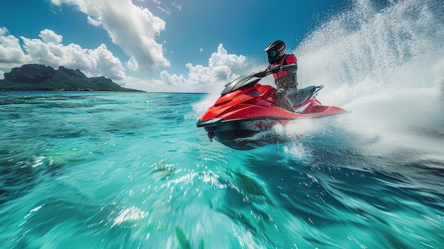 Foto person, die auf einem jet-ski im ozean fährt