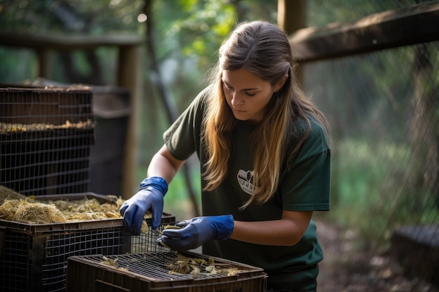 Person, die ehrenamtlich im Naturschutzgebiet arbeitet und bei täglichen Abläufen hilft, die mit generativer KI erstellt wurden