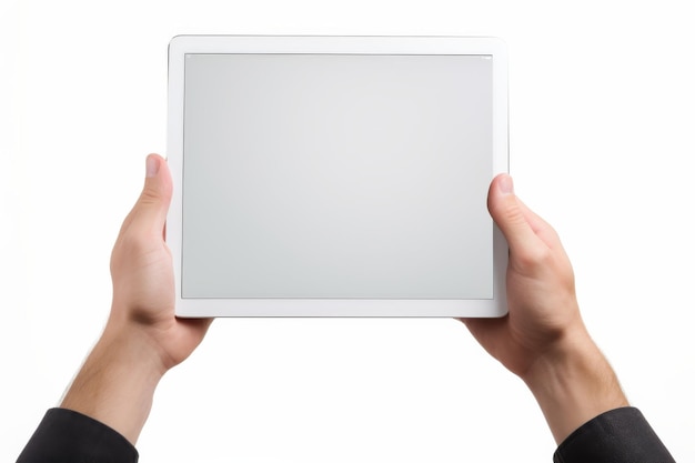 Person, die ein Tablet in der Hand hält Auf einem weißen oder klaren PNG-Transparenten Hintergrund