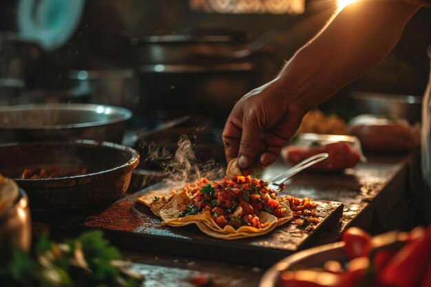 Foto person, die in der küche taco-brot zubereitet