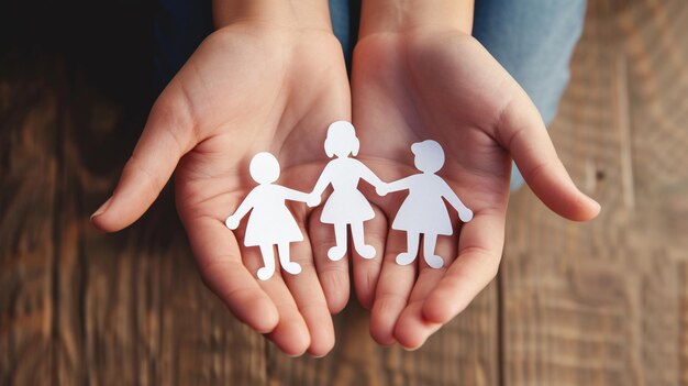 Foto a person holding a cutout of a family