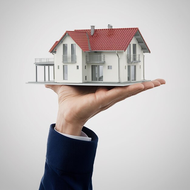 Foto a person holding a model house in their hand