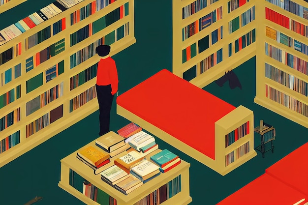 Person in Bibliothek oder Buchhandlung mit Büchern