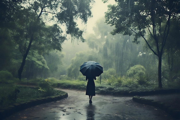 Person mit einem klaren Regenschirm in einem Park