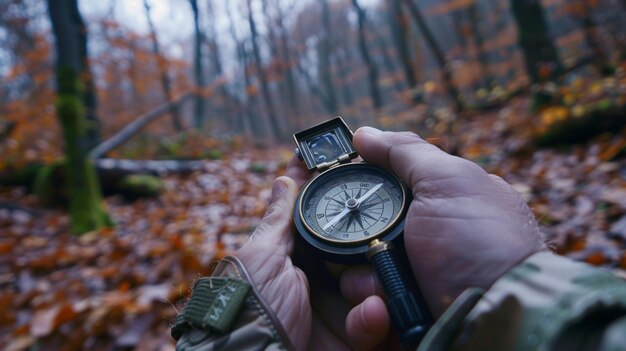 Foto person mit kompass im wald