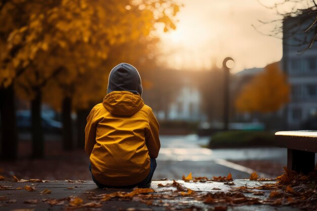 Person sitzt auf einer Bank im Regen Einsamkeit Reflexion Einsamkeit Wetter Betrachtung