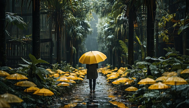 Person steht unter Regenschirm im Regen