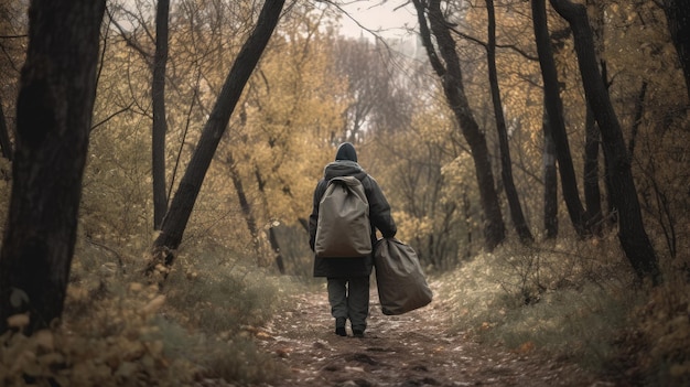 Persona abandona bolsa en bosque