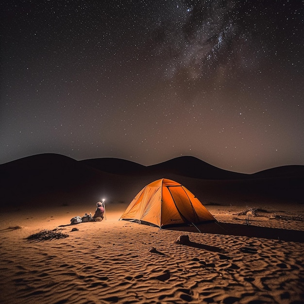 persona acampando en el desierto