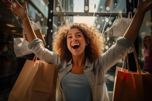 Foto una persona alegre está disfrutando de las compras en rebajas.