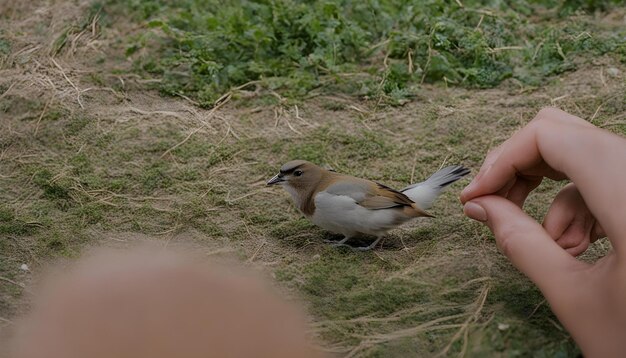 Foto una persona está alimentando a un pájaro con una mano que tiene el número 3 en él